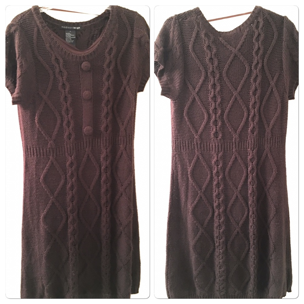 Sweater Dress Brown Short Sleeve Size L